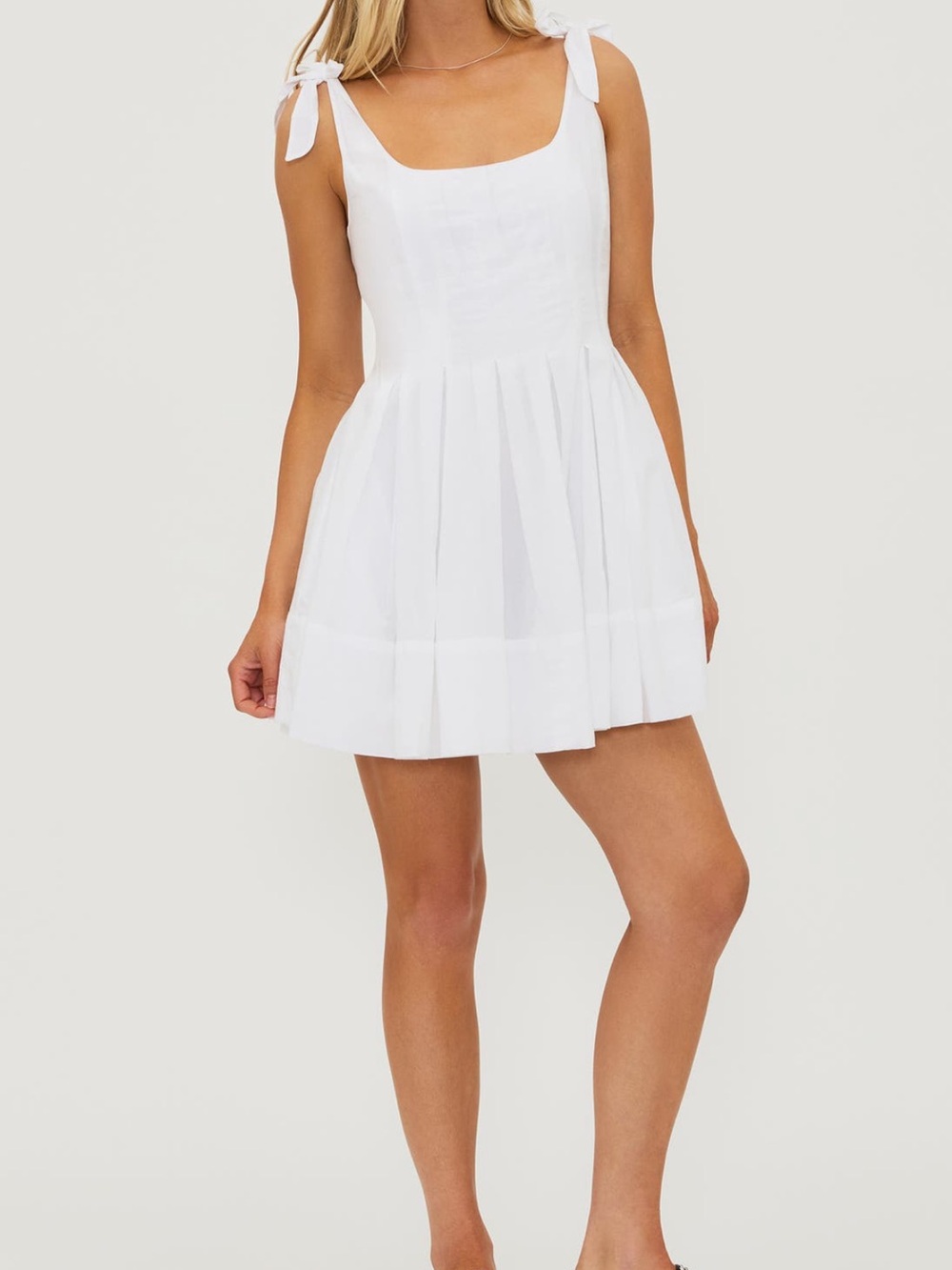 Beach Riot White Tie-Shoulder Pleated Mini Dress